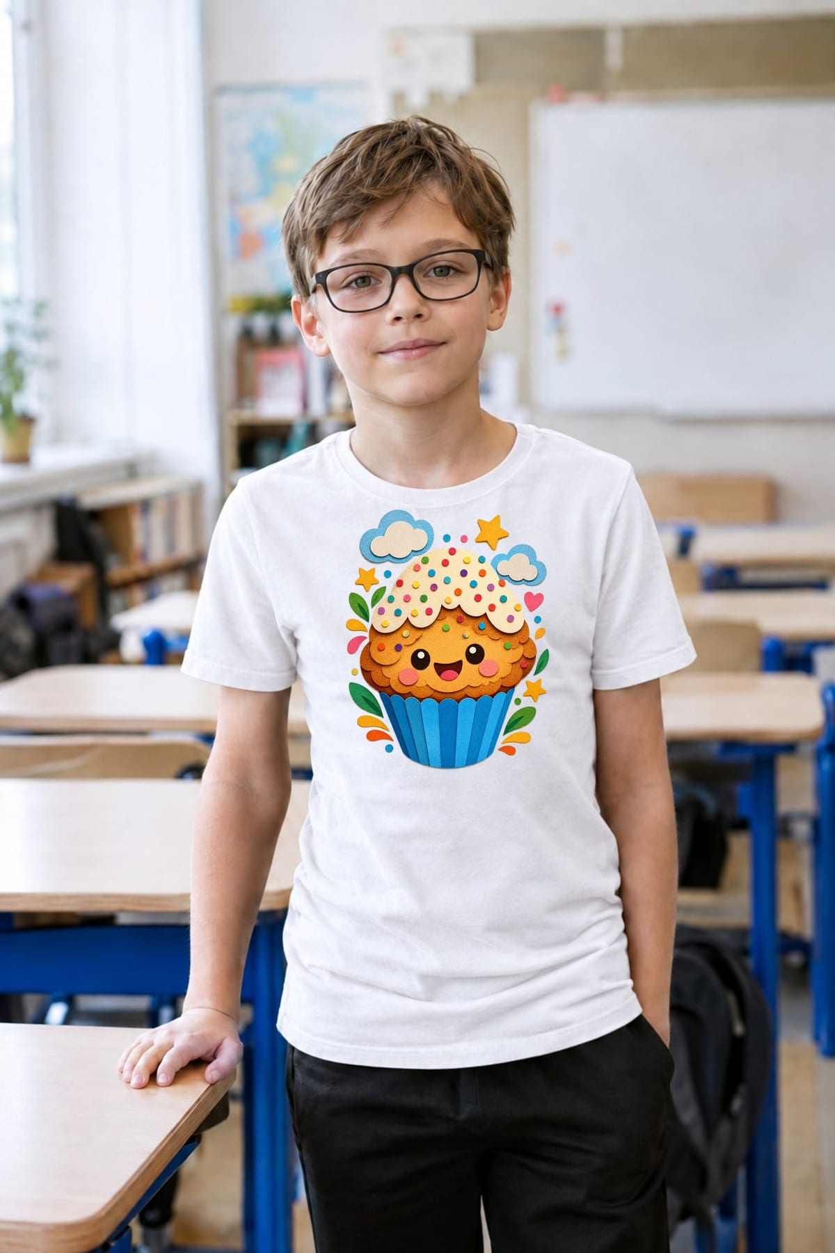 Koszulka z muffinką papierową dla chłopca biała papierowa wycinanka, zdjęcie 8