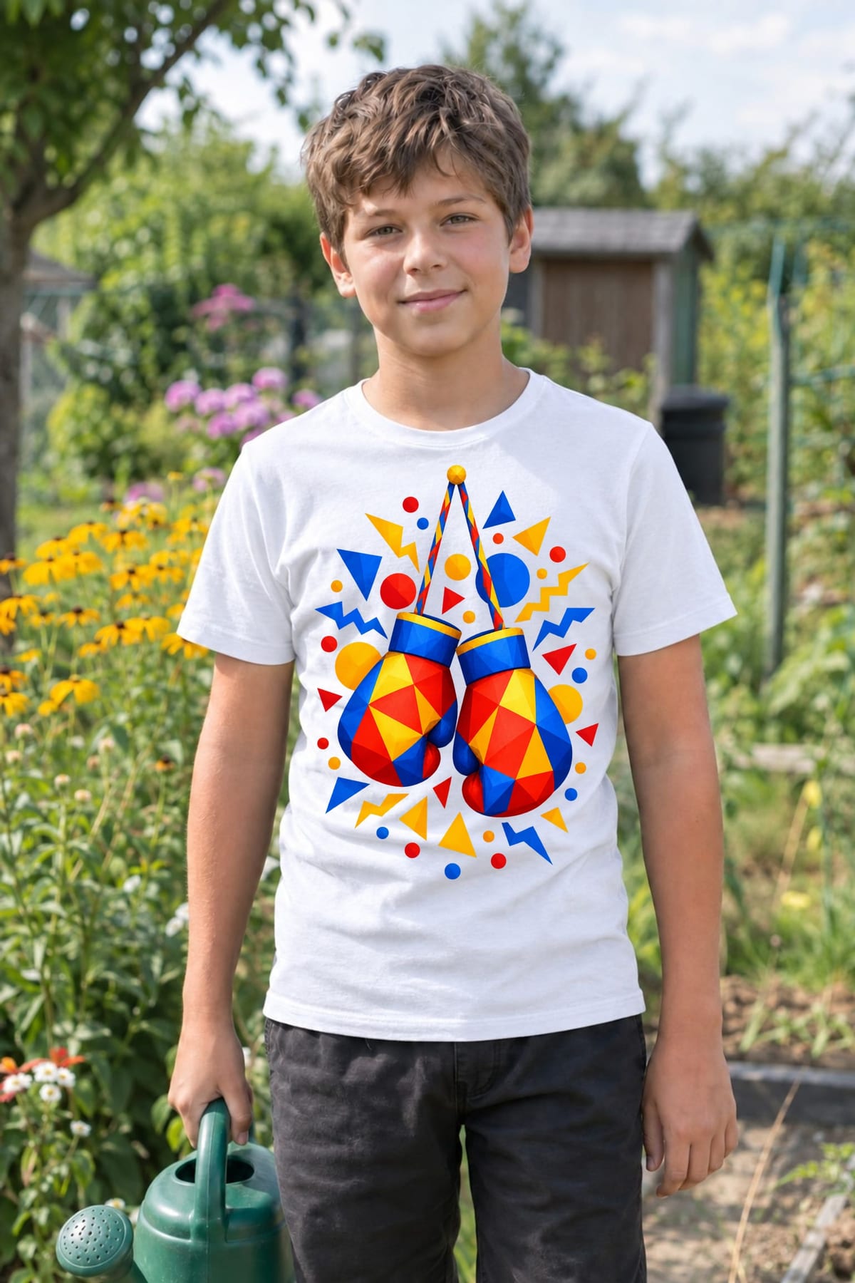 Koszulka z boksem geometryczna dla chłopca biała geometryczne kształty, zdjęcie 8