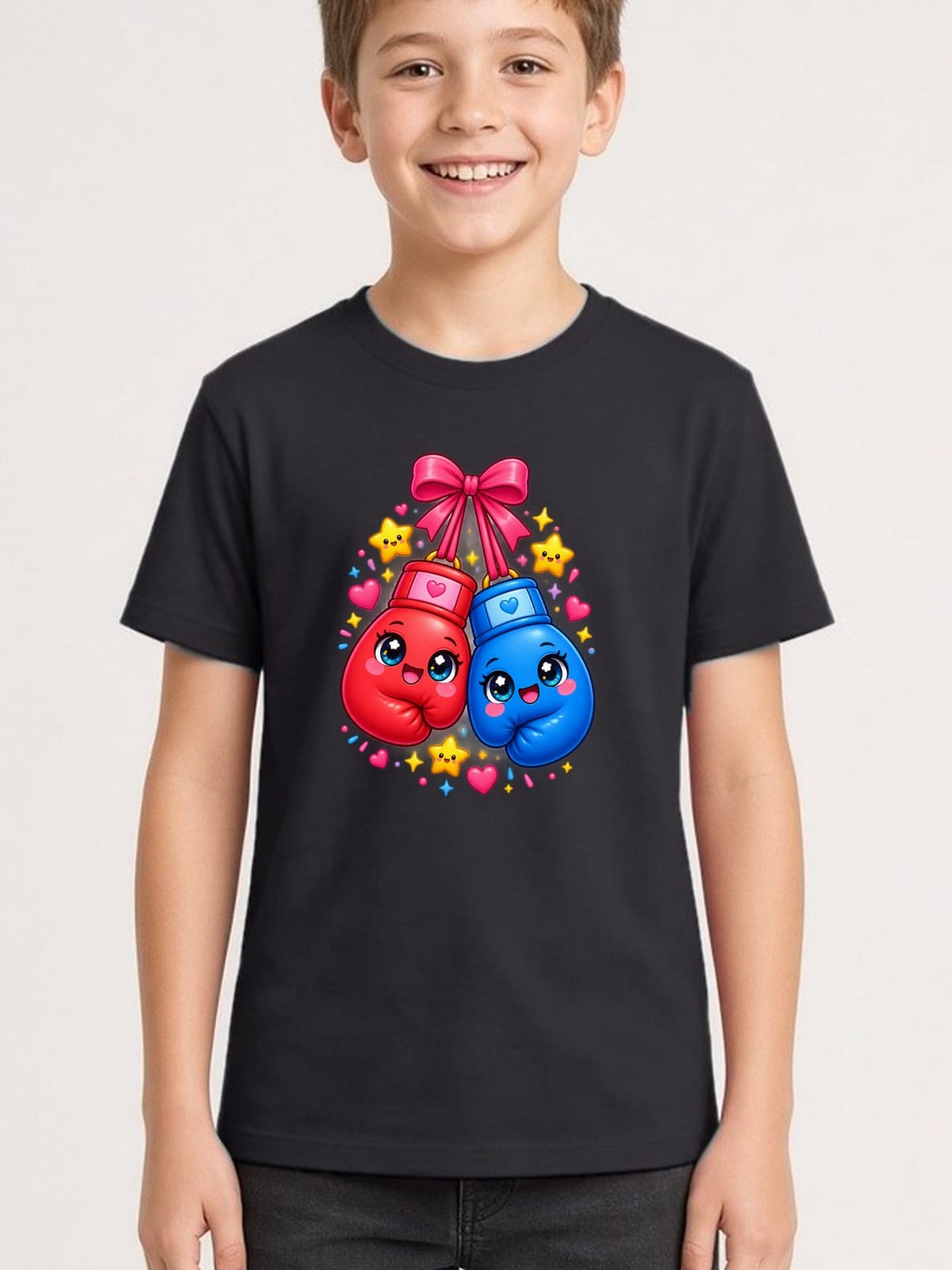 Koszulka z boksem dla chłopca czarna słodki styl kawaii, zdjęcie 1