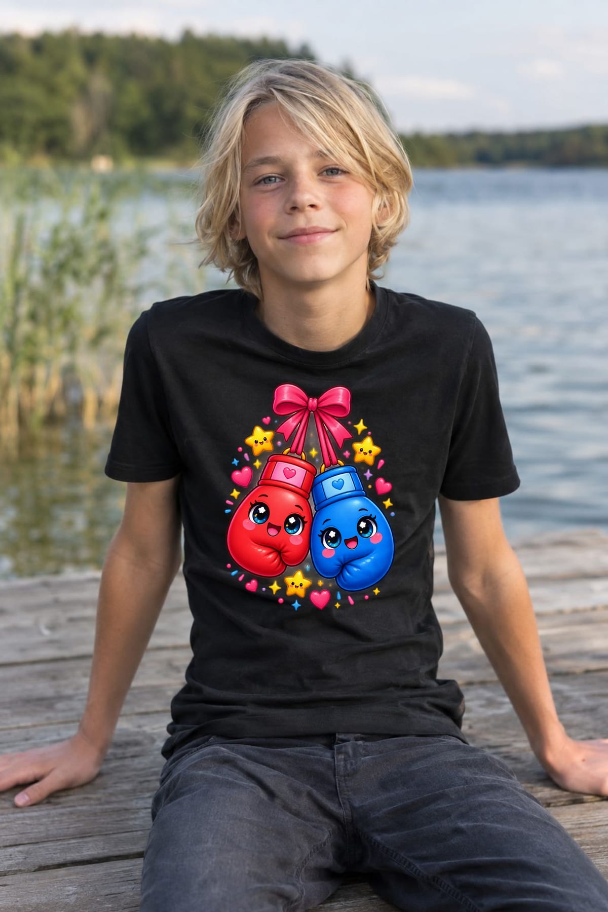 Koszulka z boksem dla chłopca czarna słodki styl kawaii, zdjęcie 4