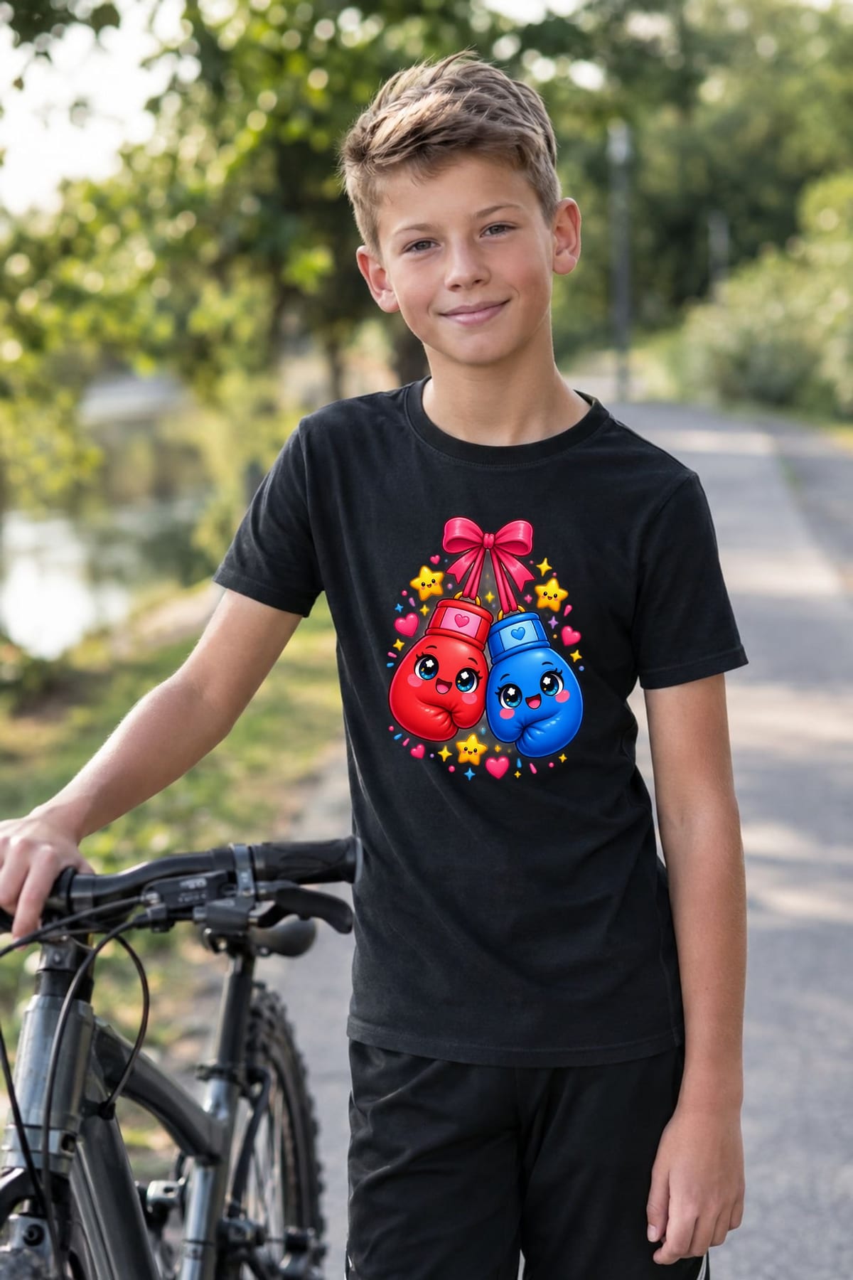 Koszulka z boksem dla chłopca czarna słodki styl kawaii, zdjęcie 6