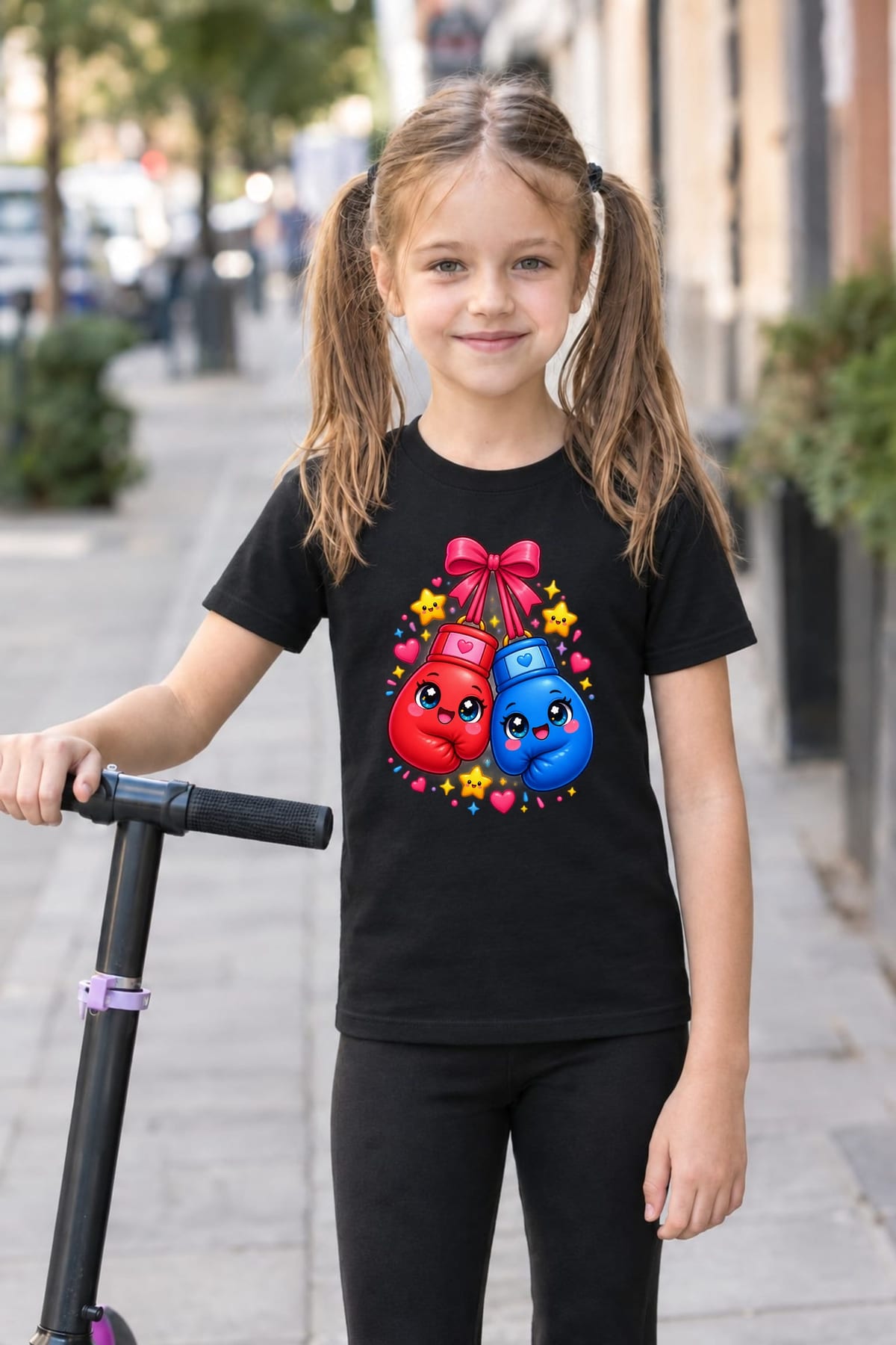 Koszulka z boksem dla dziewczynki czarna słodki kawaii, zdjęcie 4