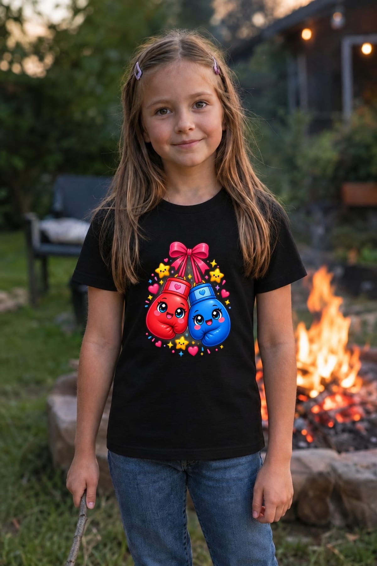Koszulka z boksem dla dziewczynki czarna słodki kawaii, zdjęcie 5