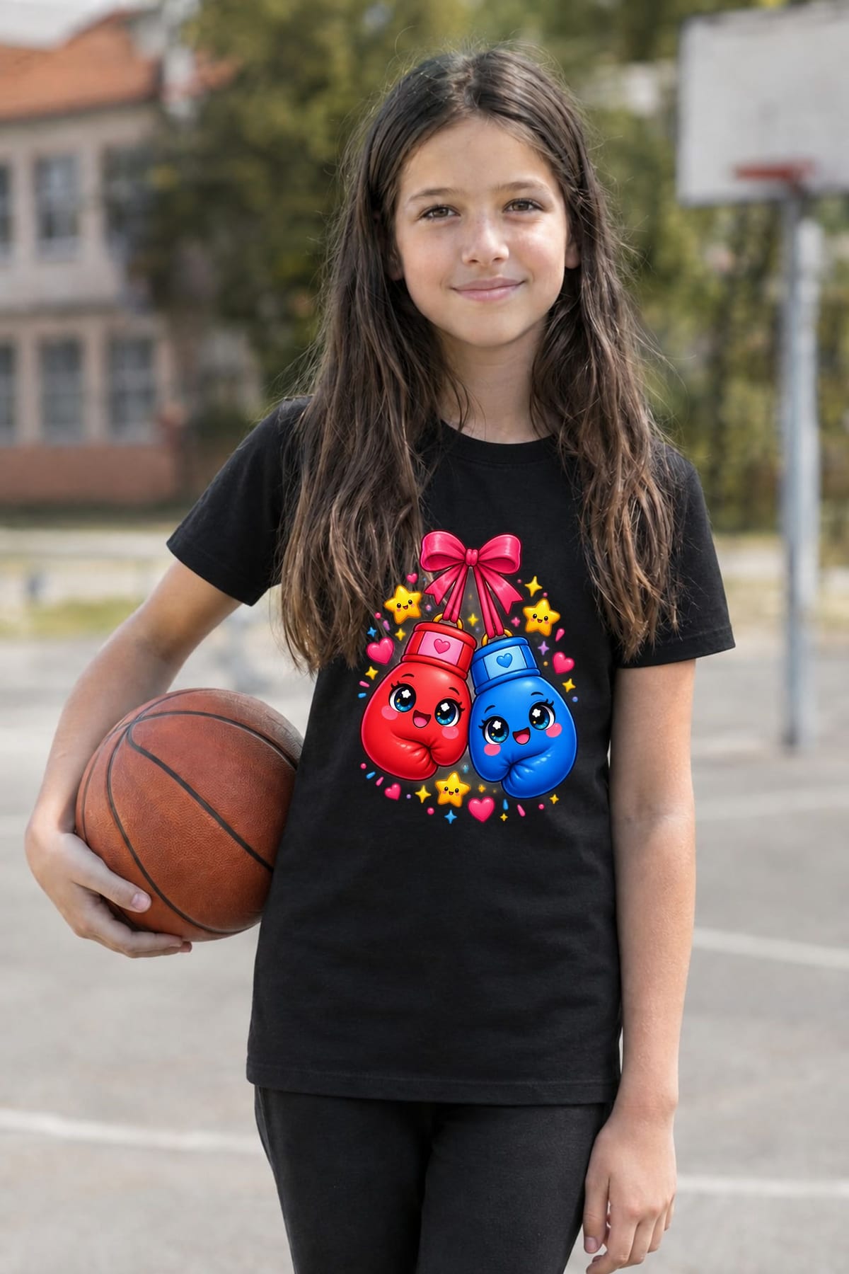 Koszulka z boksem dla dziewczynki czarna słodki kawaii, zdjęcie 6