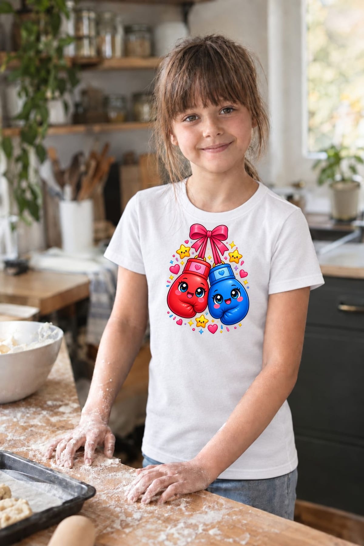 Koszulka z boksem dla dziewczynki biała słodki kawaii, zdjęcie 3