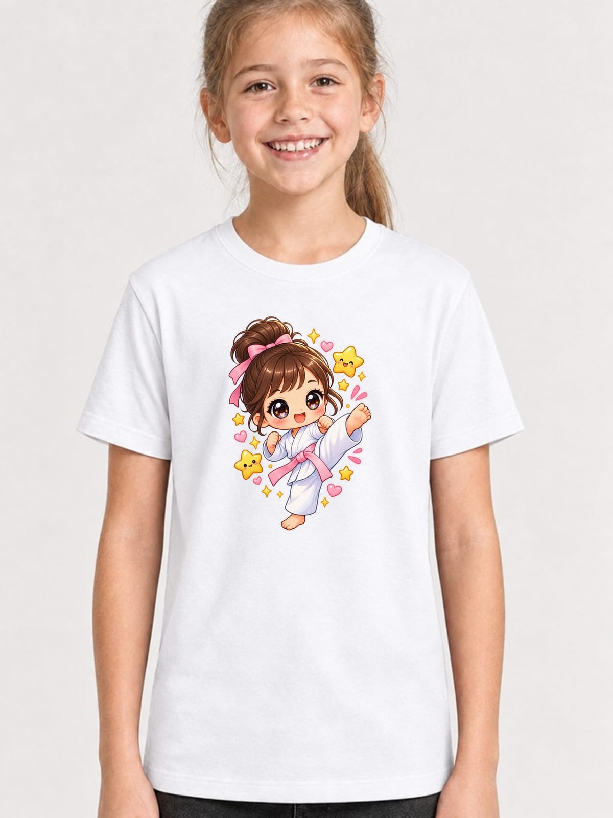 Koszulka z karate dla dziewczynki biała słodki styl kawaii, zdjęcie 1