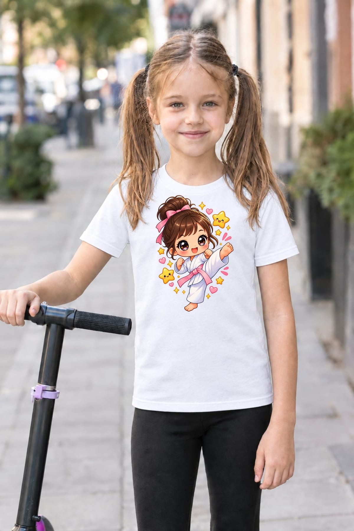 Koszulka z karate dla dziewczynki biała słodki styl kawaii, zdjęcie 4