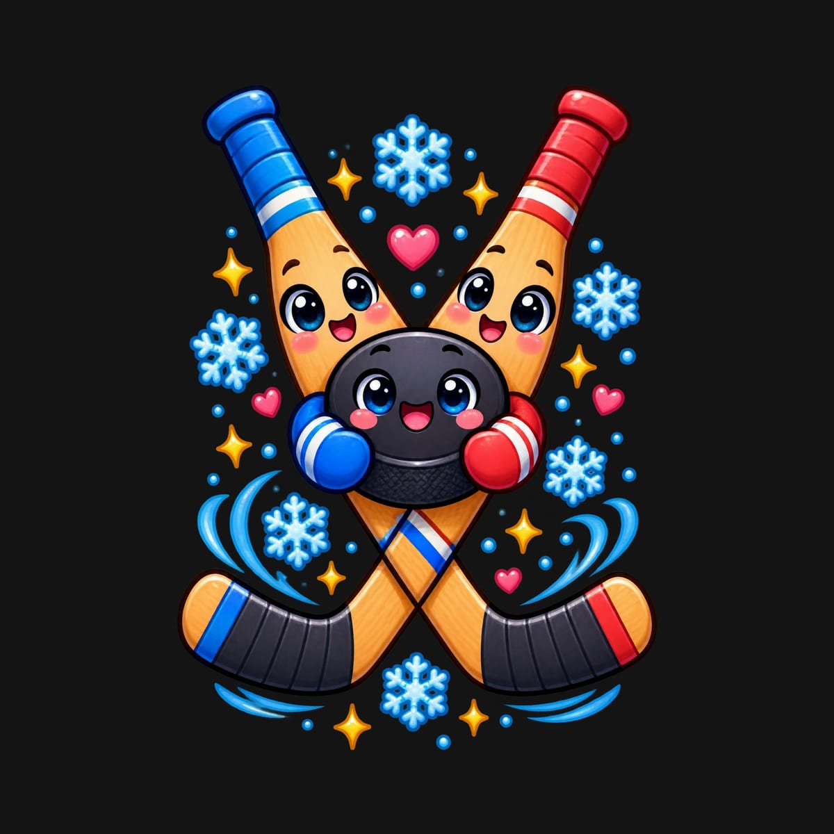 Koszulka z kijem hokejowym dla chłopca czarna słodki kawaii, zdjęcie 2