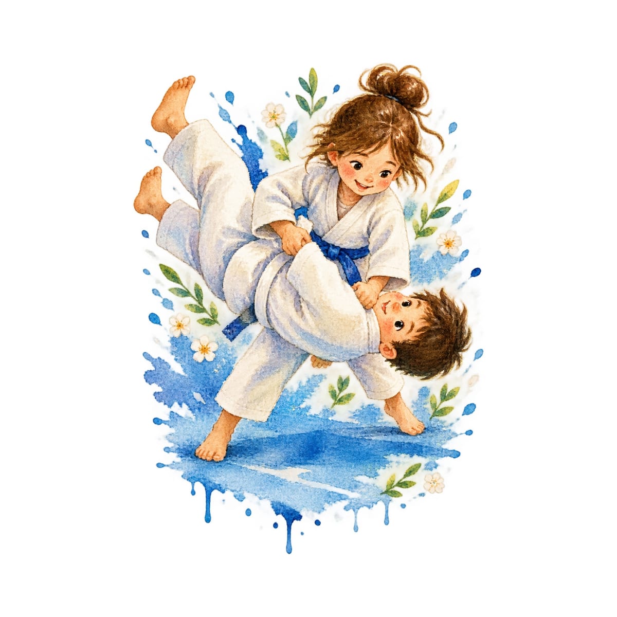 Koszulka z judoka akwarela dla chłopca biała miękka akwarela, zdjęcie 2