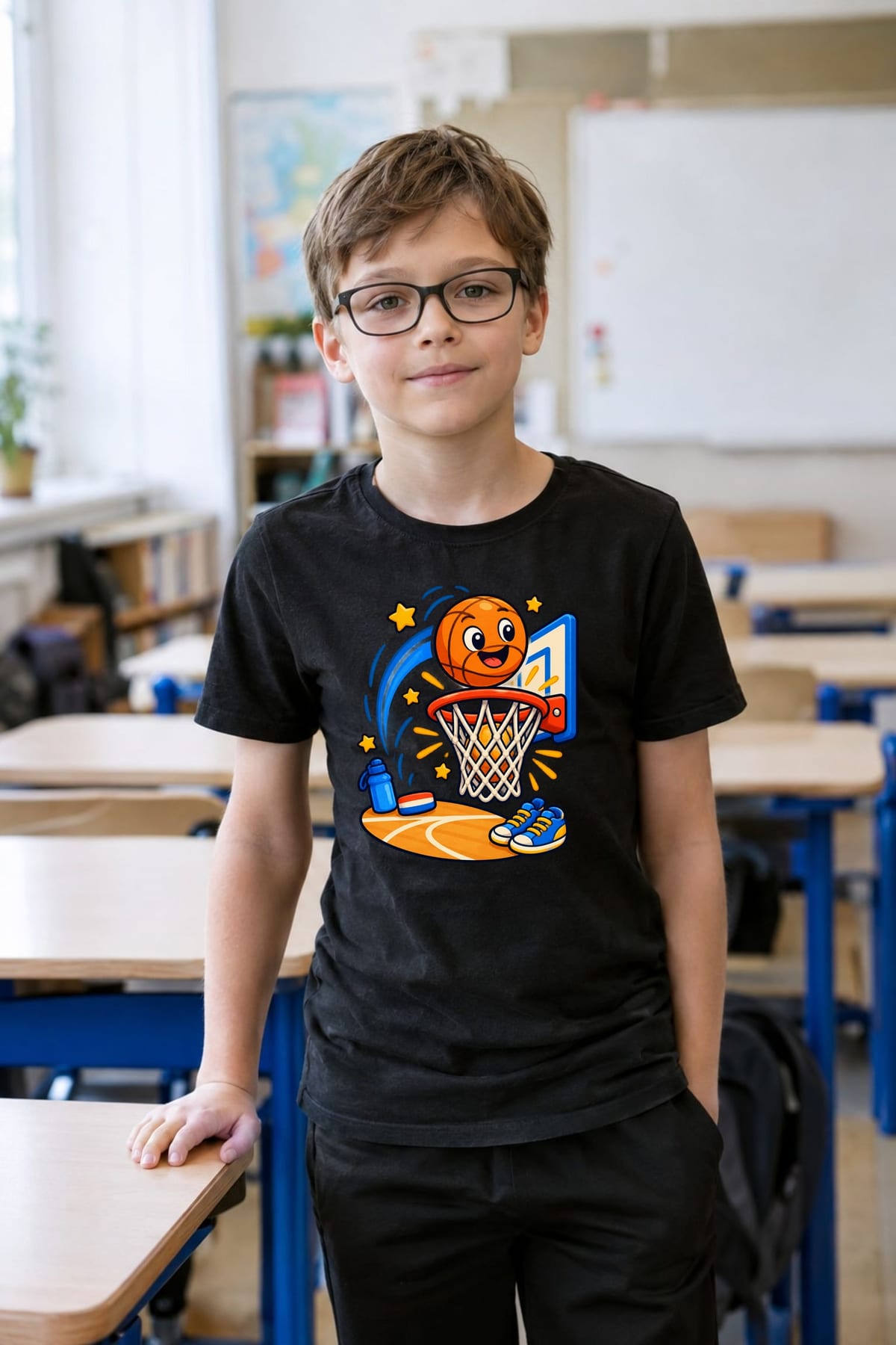 Koszulka z koszykówką dla chłopca czarna wesoła bajka, zdjęcie 7
