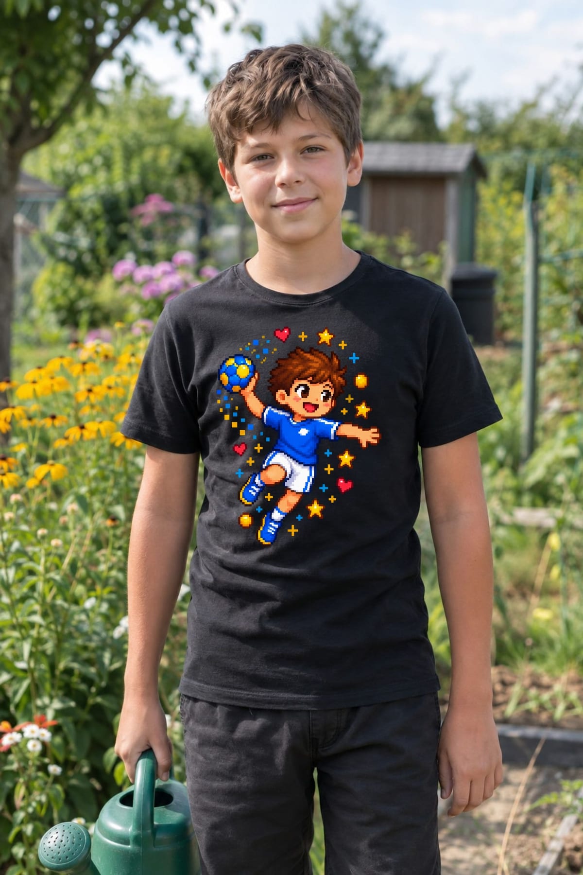 Koszulka z piłką ręczną pixel art dla chłopca czarna, zdjęcie 7