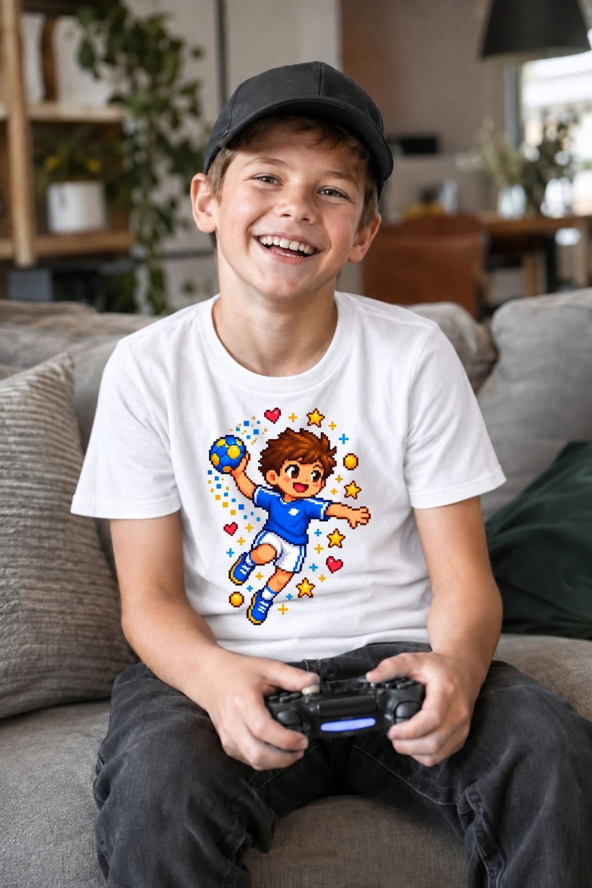 Koszulka z piłką ręczną pixel art dla chłopca biała, zdjęcie 5