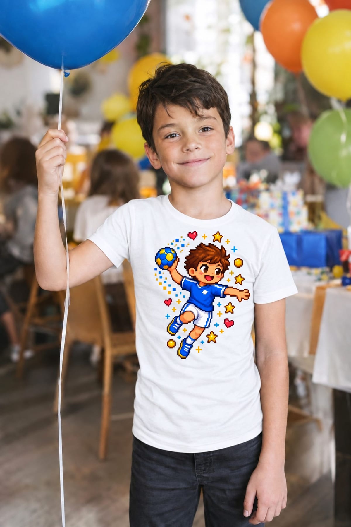 Koszulka z piłką ręczną pixel art dla chłopca biała, zdjęcie 6