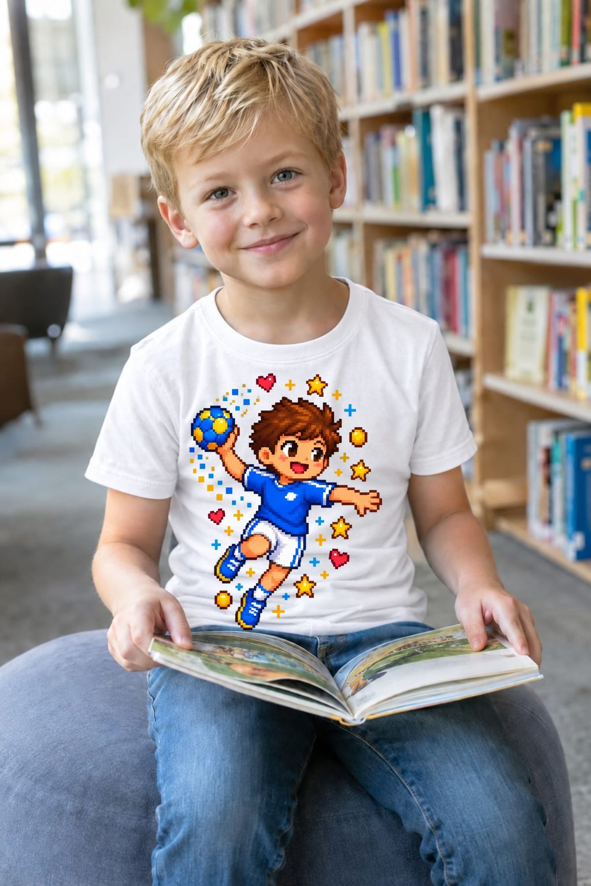 Koszulka z piłką ręczną pixel art dla chłopca biała, zdjęcie 7