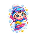 Koszulka z narciarzem dla dziewczynki biała słodki kawaii, zdjęcie 2