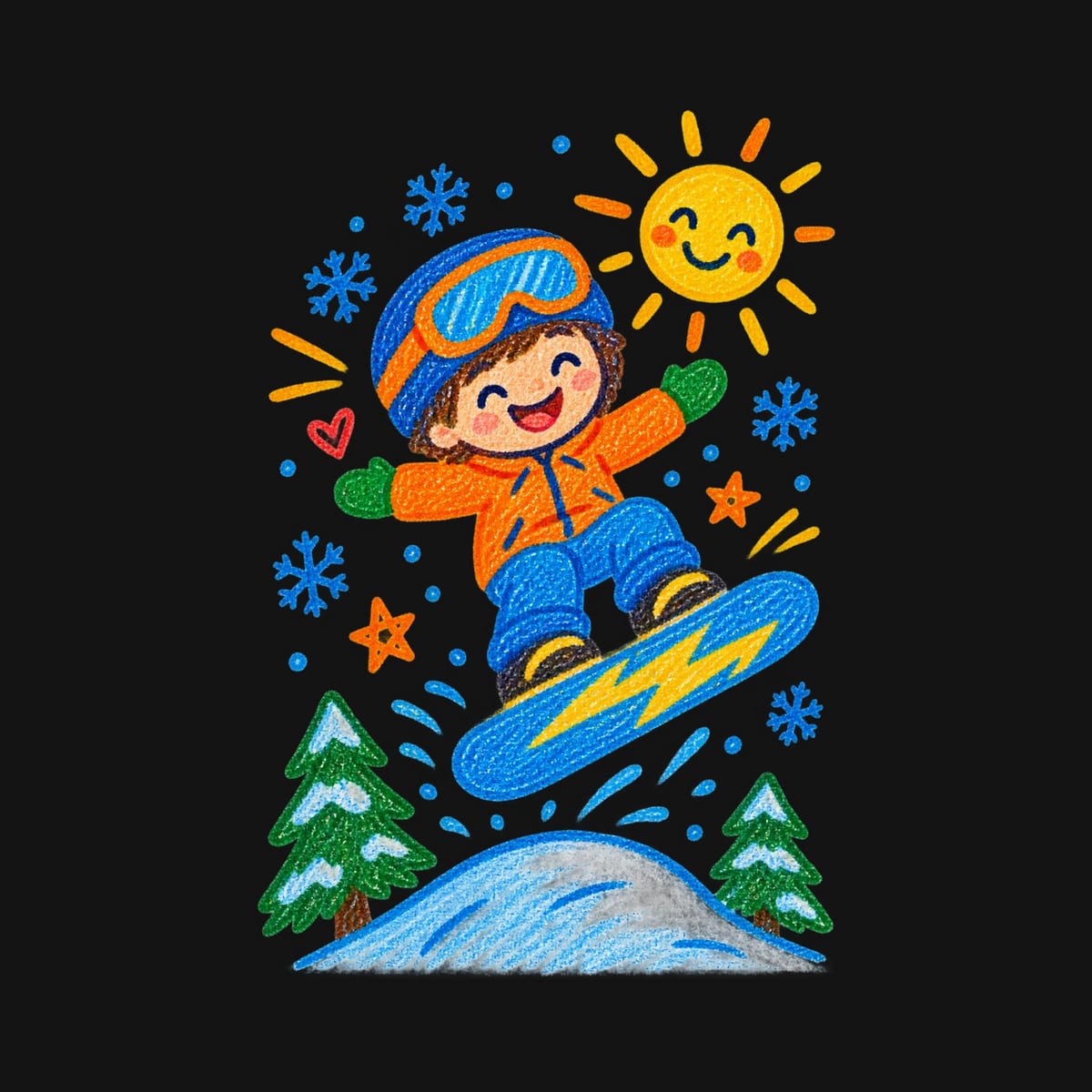 Koszulka ze snowboardzistą rysunek dla dziewczynki czarna, zdjęcie 2