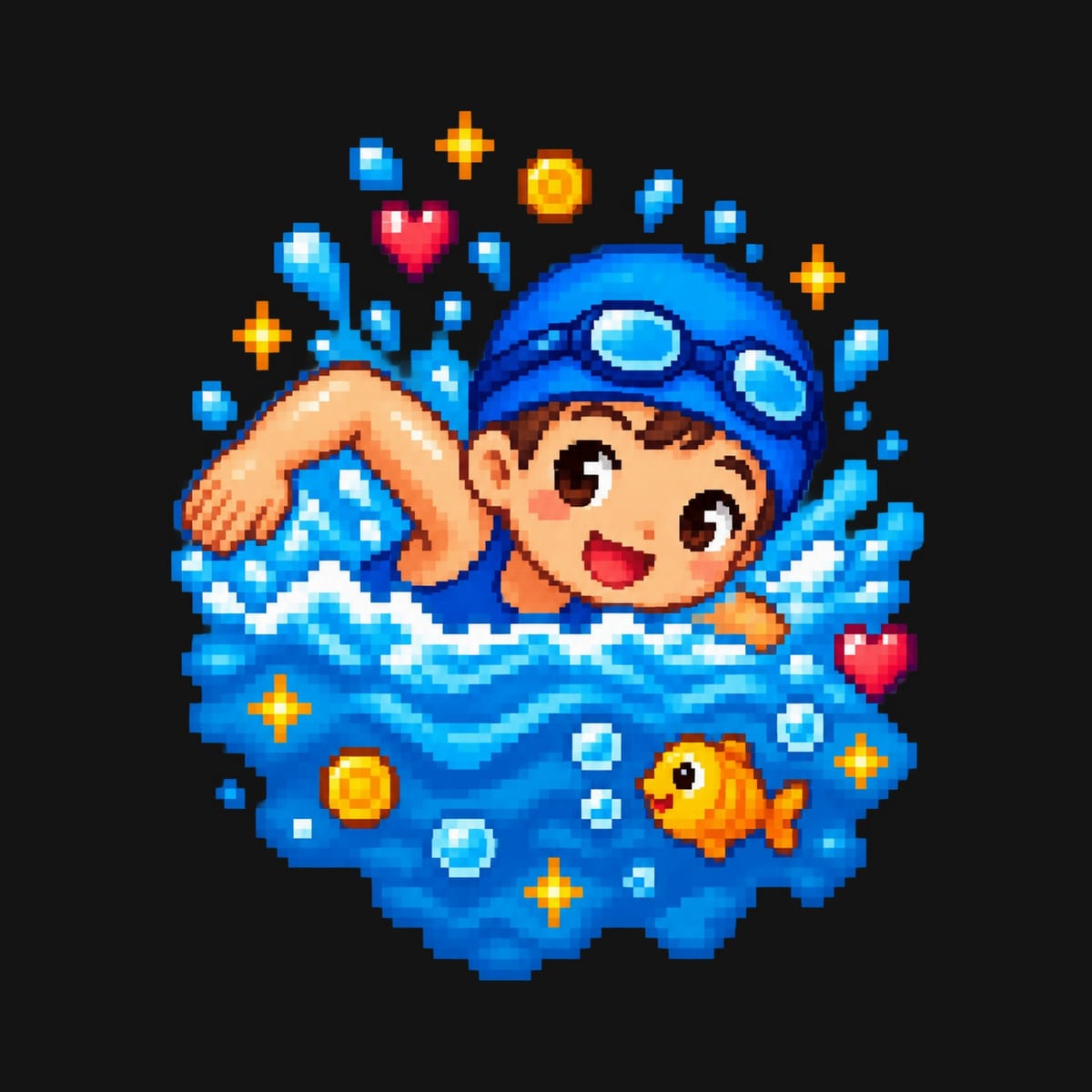 Koszulka z pływakiem pixel art dla chłopca czarna dla dzieci, zdjęcie 2
