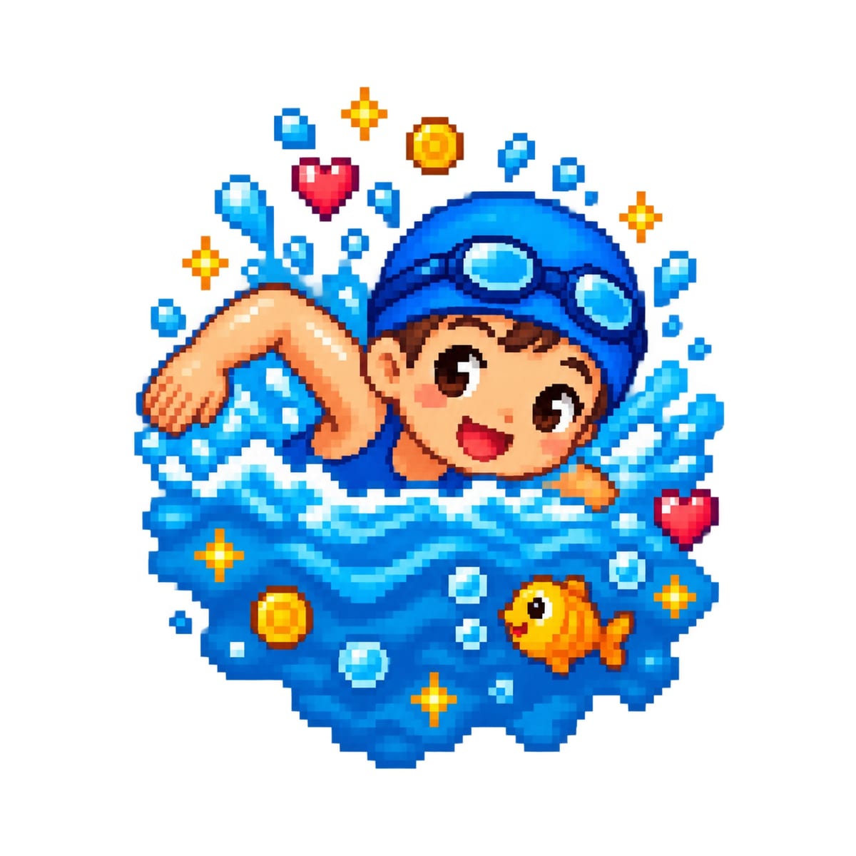 Koszulka z pływakiem pixel art dla chłopca biała dla dzieci, zdjęcie 2