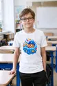 Koszulka z pływakiem pixel art dla chłopca biała dla dzieci, zdjęcie 3
