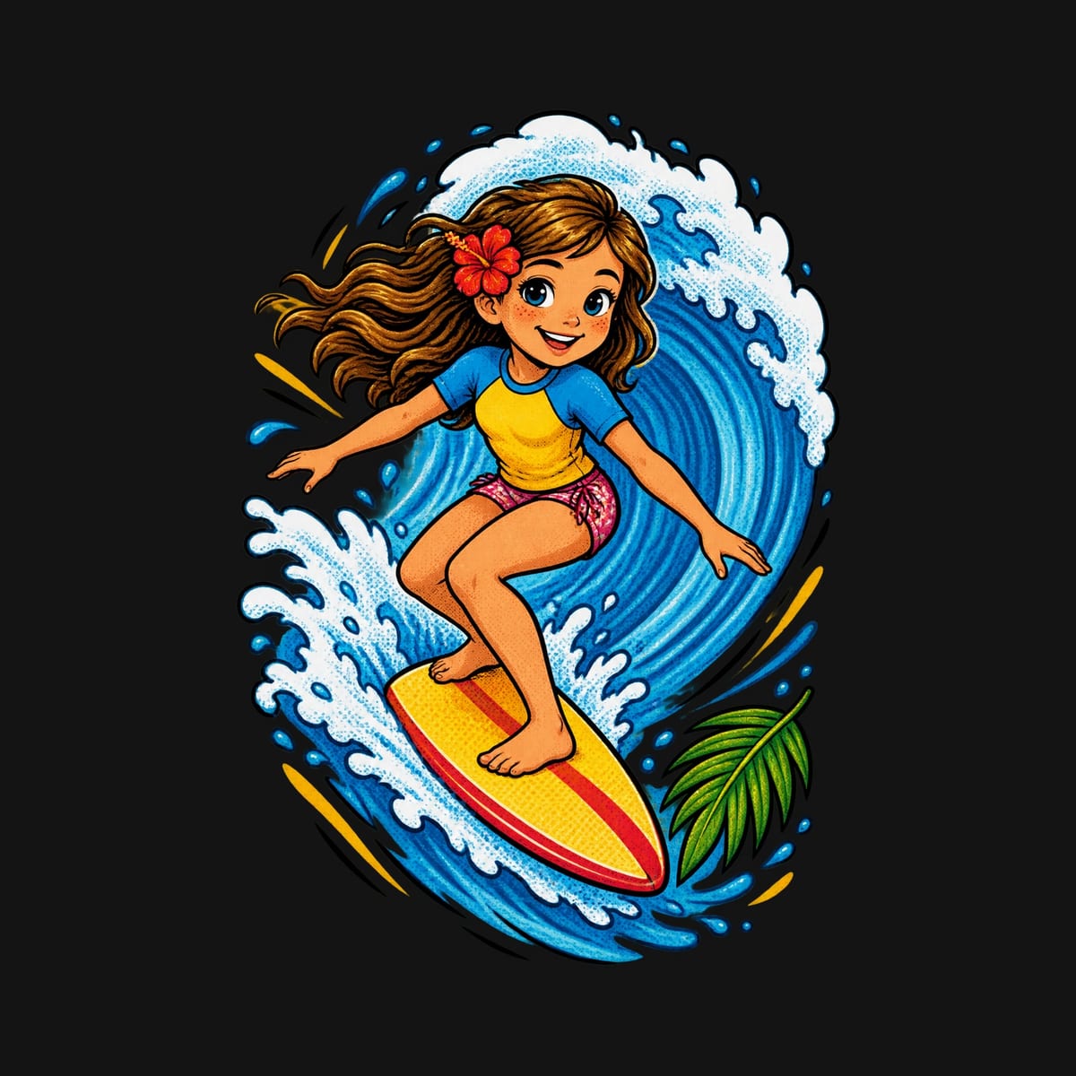 Koszulka z surferką dla dziewczynki czarna komiksowa akcja, zdjęcie 2