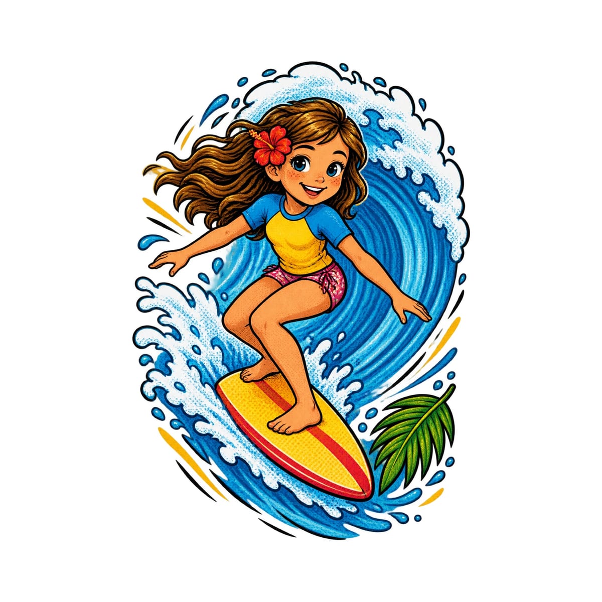 Koszulka z surferką dla dziewczynki biała komiksowa akcja, zdjęcie 2