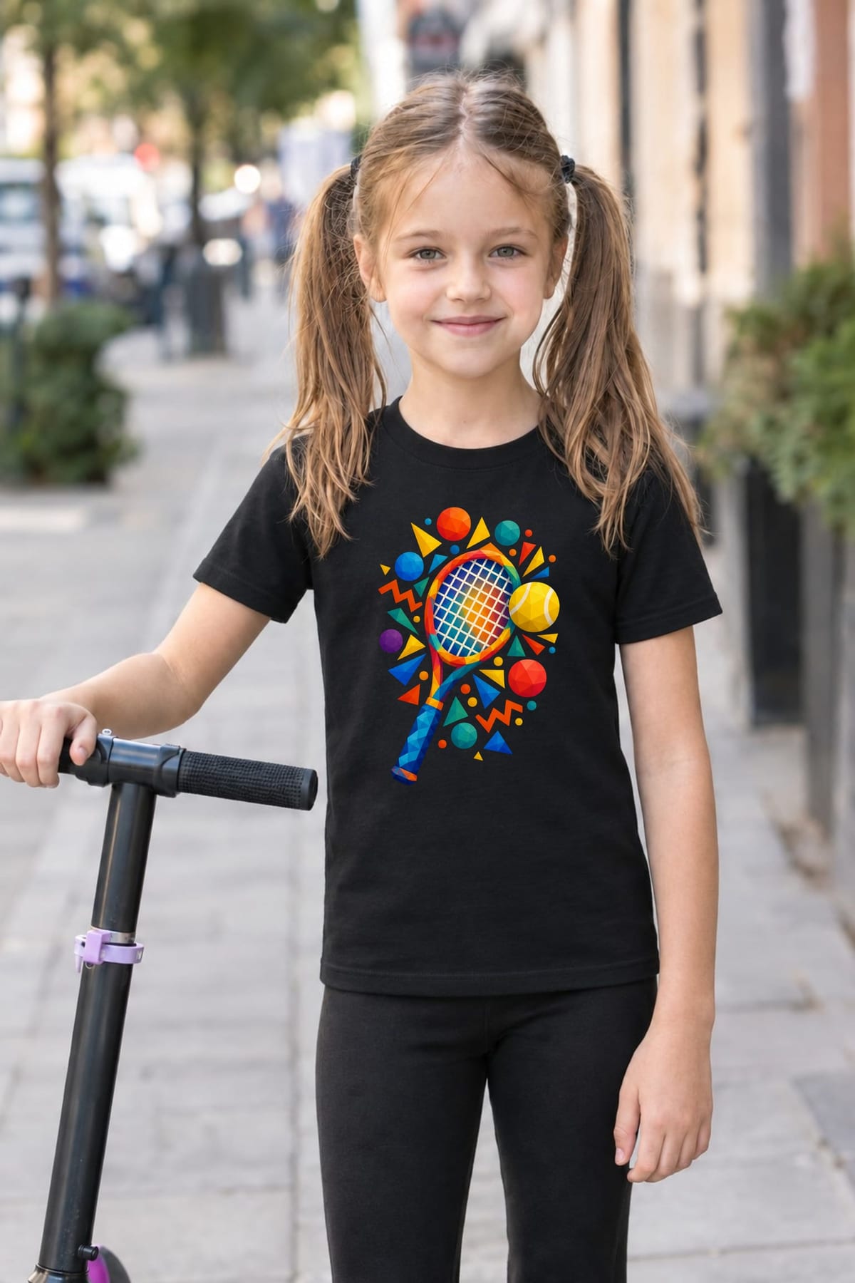 Koszulka tenis geometryczny dla dziewczynki czarna geometryczne kształty, zdjęcie 6