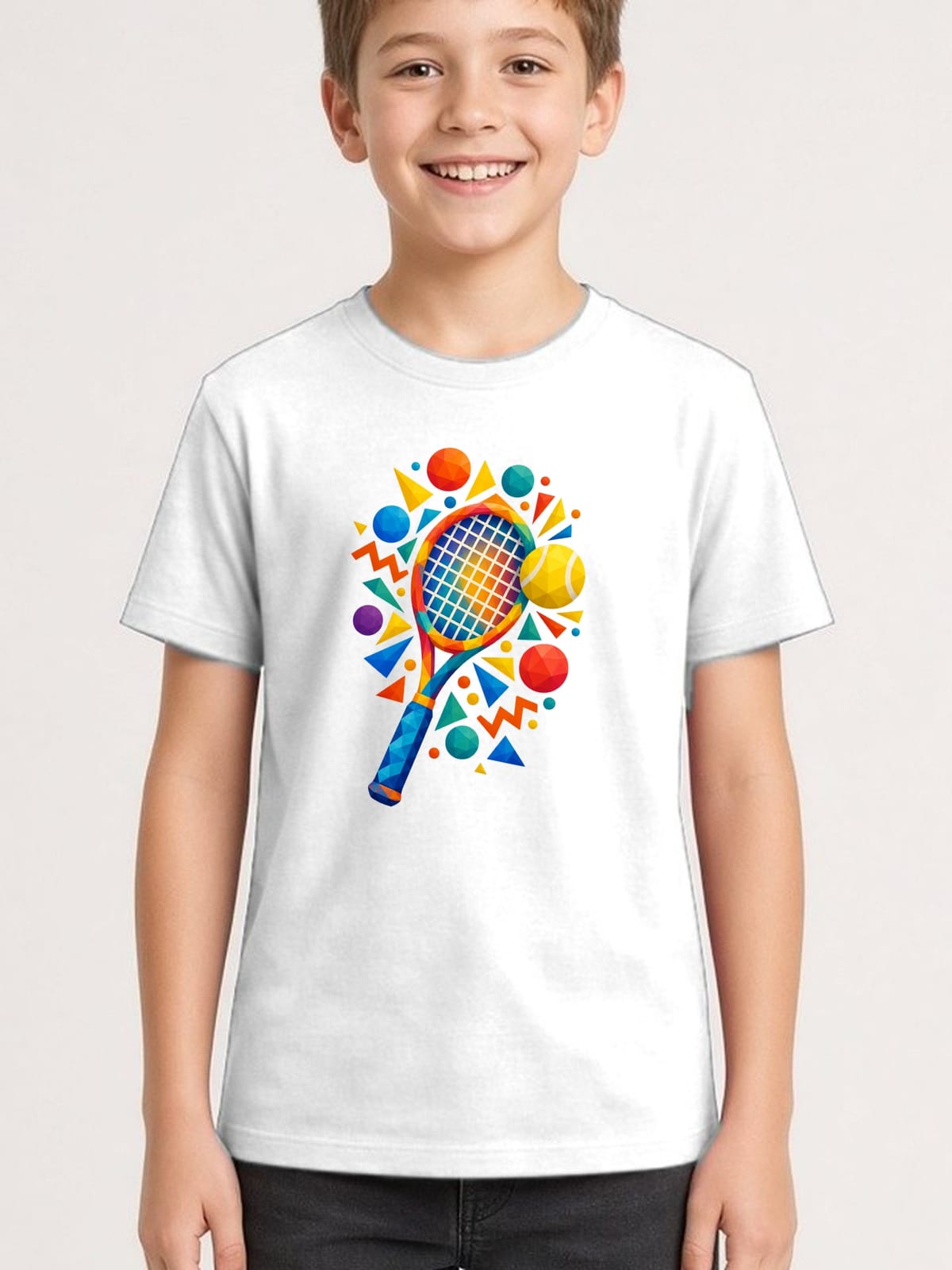 Koszulka tenis geometryczny dla chłopca biała geometryczne kształty, zdjęcie 1