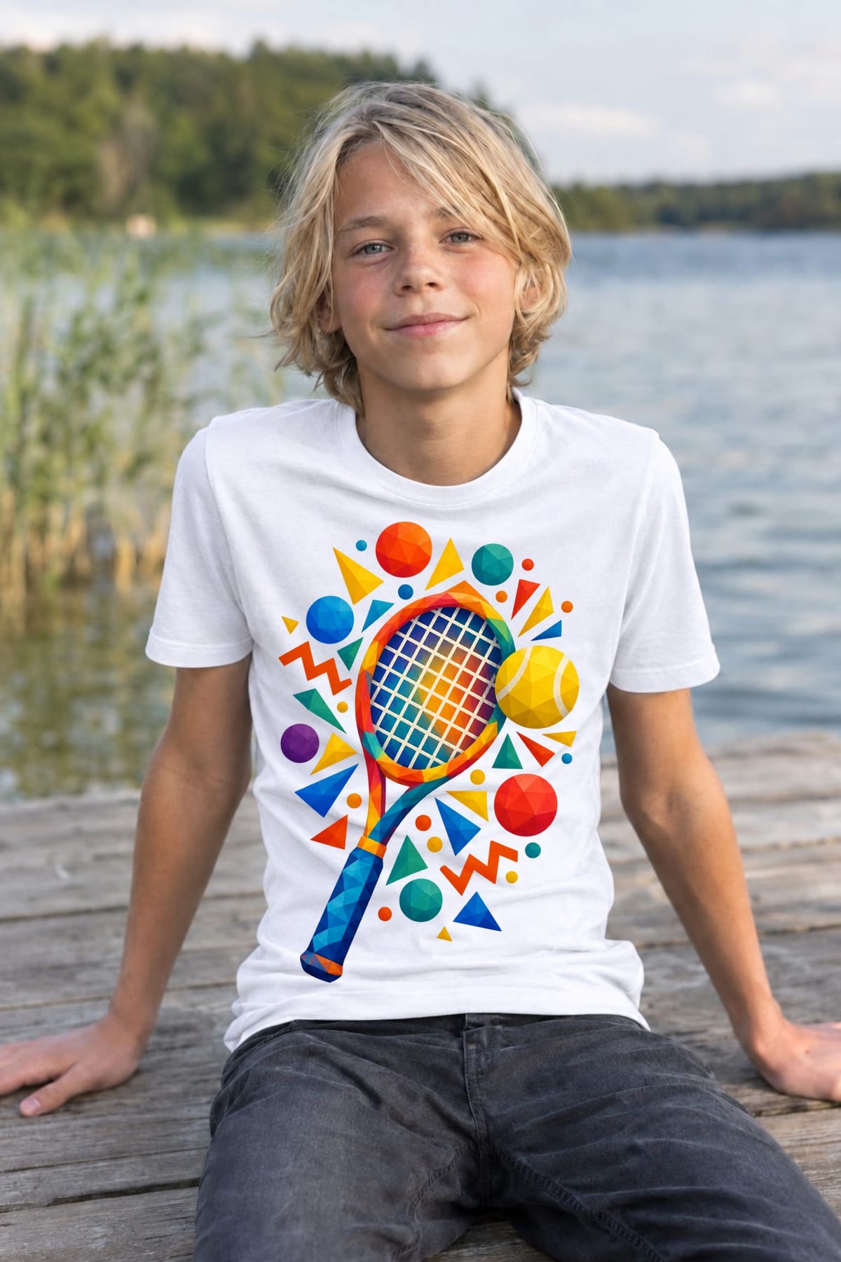 Koszulka tenis geometryczny dla chłopca biała geometryczne kształty, zdjęcie 5