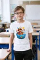 Koszulka z wędkarzem pixel art dla chłopca biała dla dzieci, zdjęcie 4
