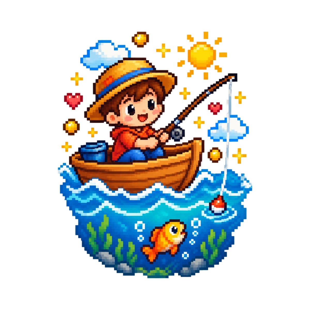 Koszulka z wędkarzem pixel art dla dziewczynki biała, zdjęcie 2