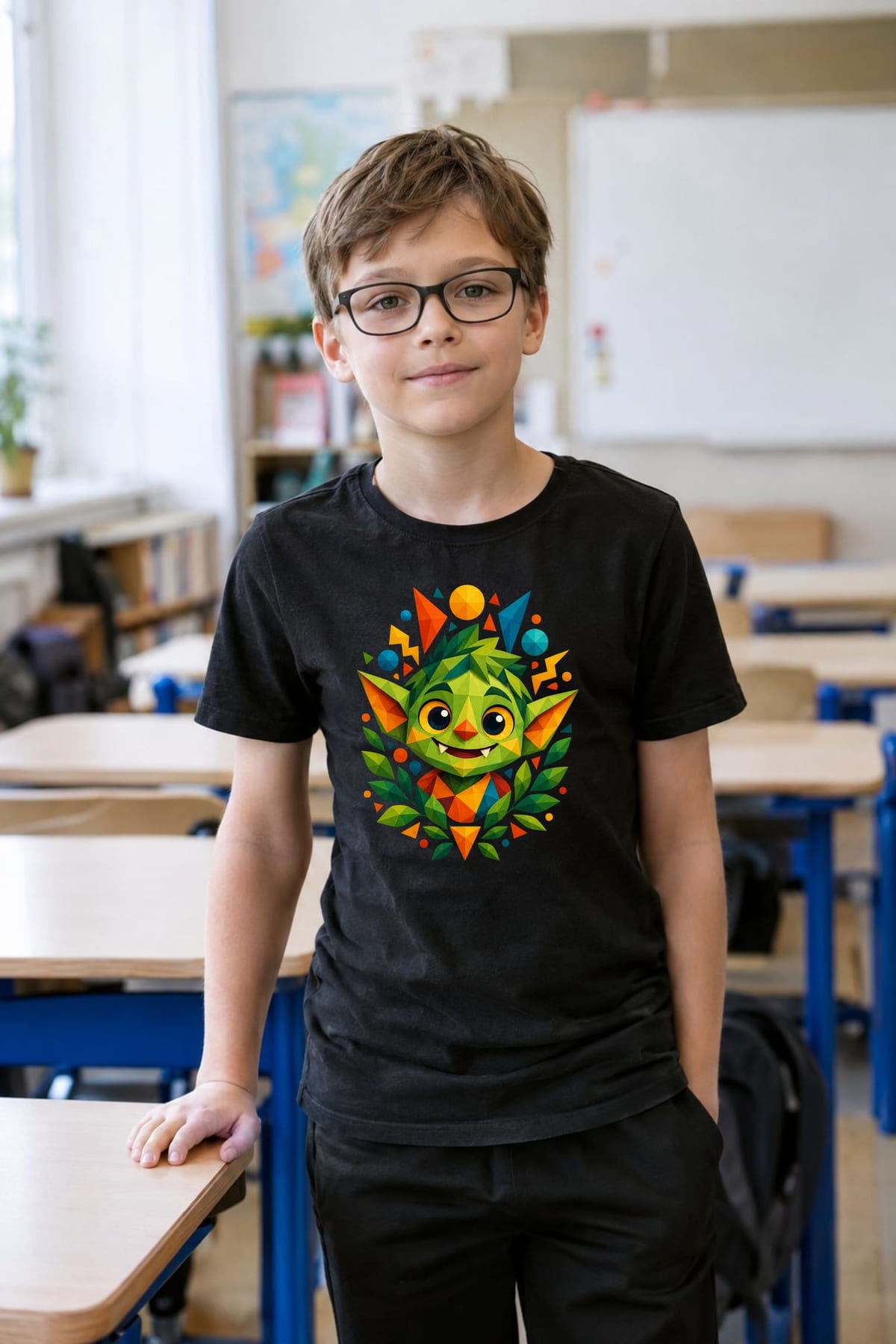 Koszulka z goblinem dla chłopca czarna nowoczesny geometryczny styl, zdjęcie 7