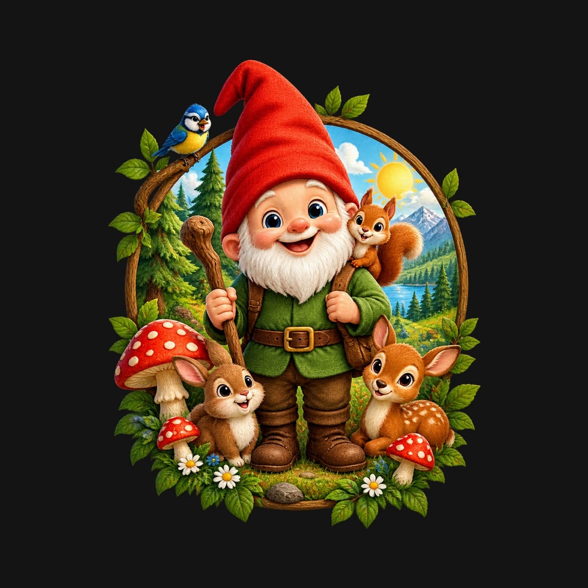 Koszulka z gnomem w okrągłej scenie dla chłopca czarna, zdjęcie 2