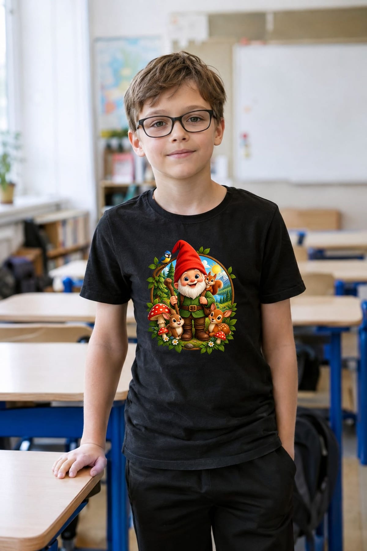 Koszulka z gnomem w okrągłej scenie dla chłopca czarna, zdjęcie 6