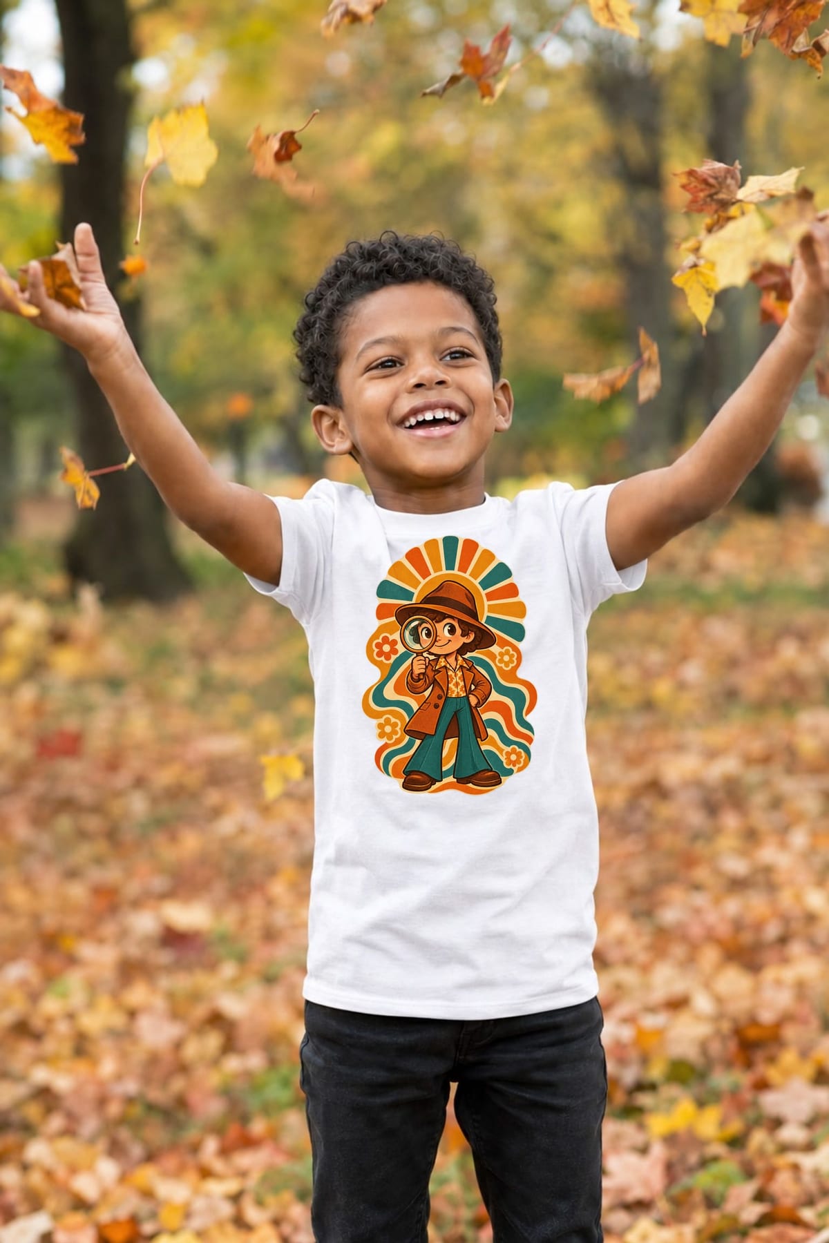 Koszulka z detektywem retro dla chłopca biała retro lata 70, zdjęcie 8