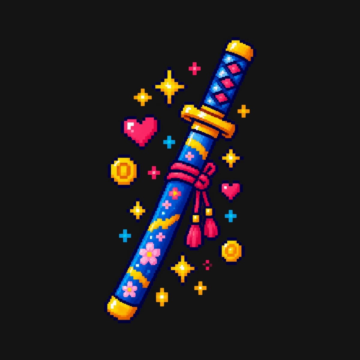 Koszulka z kataną pixel art dla chłopca czarna pixel art retro, zdjęcie 2