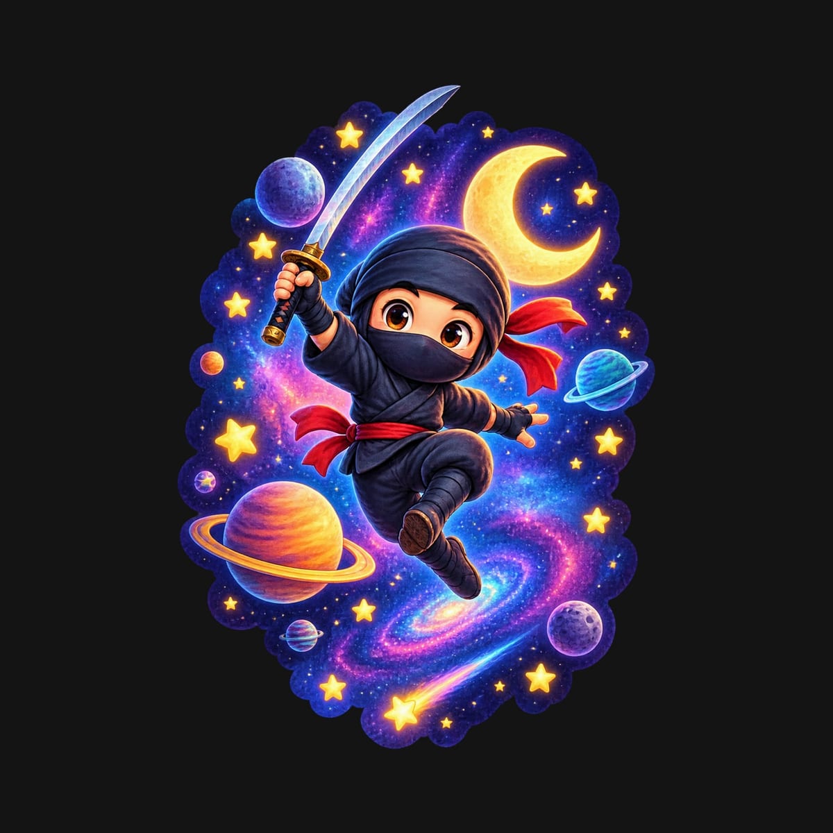 Koszulka z ninja w kosmosie dla chłopca czarna kosmiczne tło, zdjęcie 2
