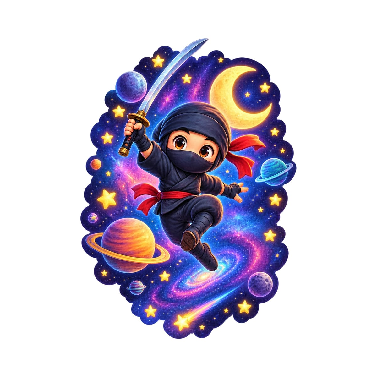 Koszulka z ninja w kosmosie dla chłopca biała kosmiczne tło, zdjęcie 2