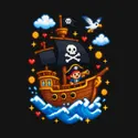 Koszulka ze statkiem pirackim dla chłopca czarna pixel art w klockach, zdjęcie 2