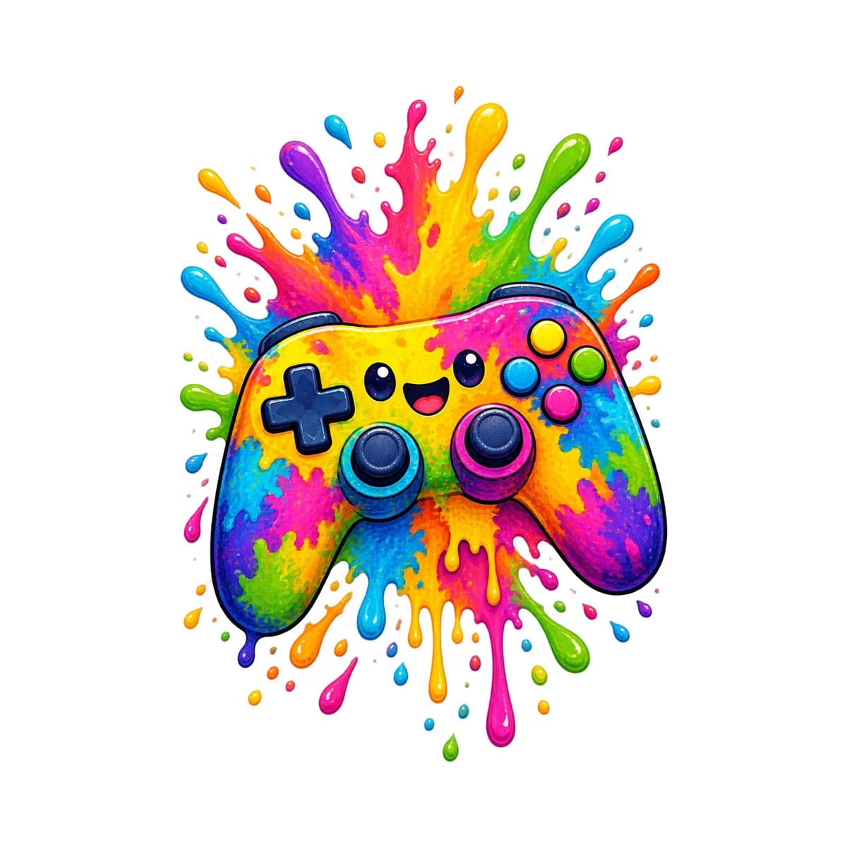 Koszulka z gamepadem kolorowa dla chłopca biała z kolorowych plam, zdjęcie 2