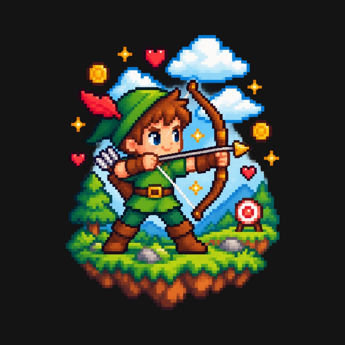 Koszulka z łucznikiem pixel art dla chłopca czarna retro, zdjęcie 2