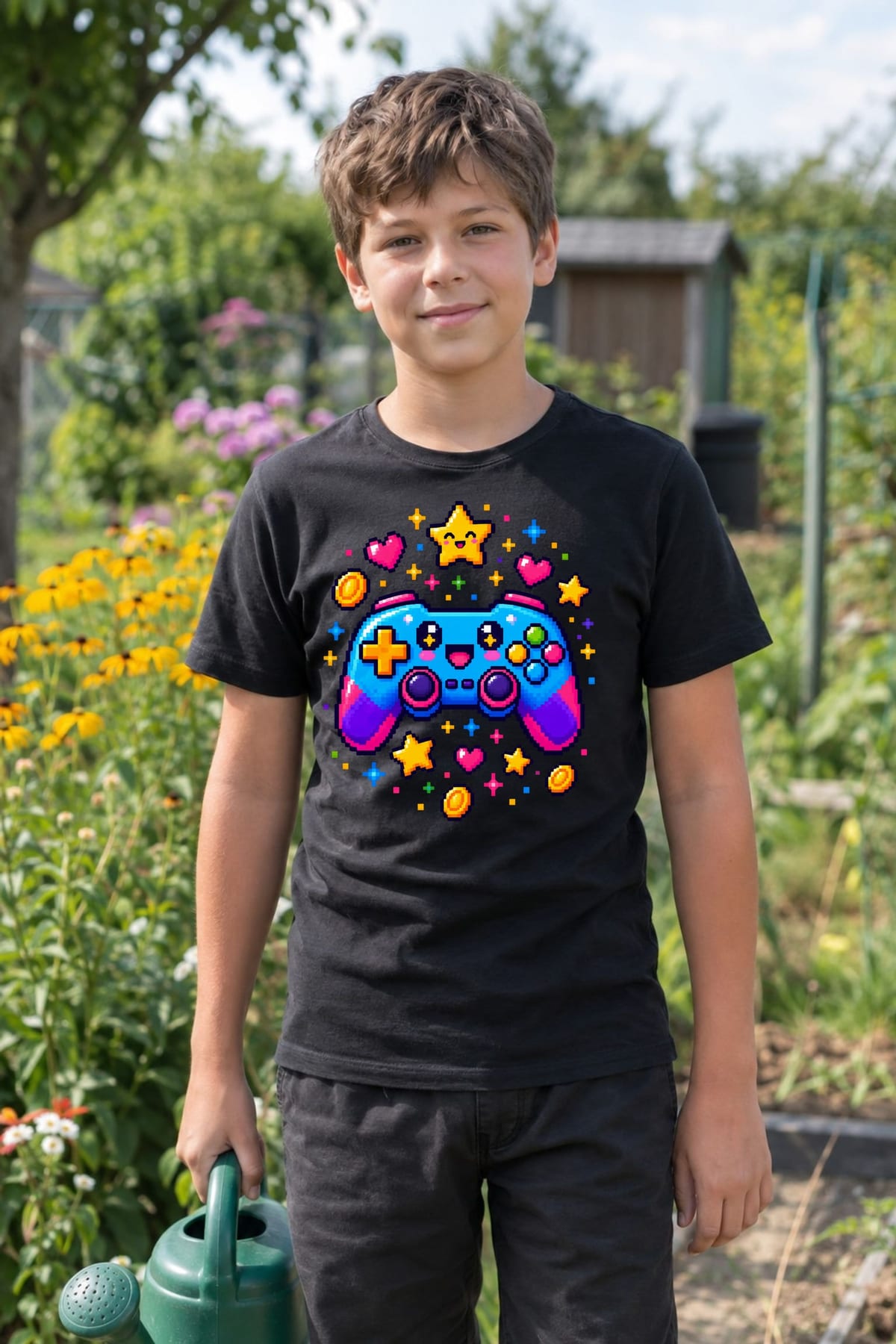 Koszulka z gamepadem dla chłopca czarna pixel art prezent, zdjęcie 5