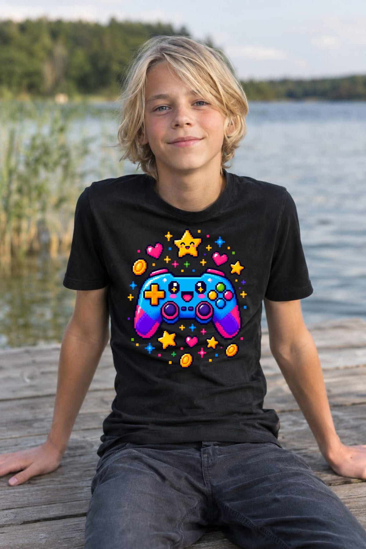 Koszulka z gamepadem dla chłopca czarna pixel art prezent, zdjęcie 7