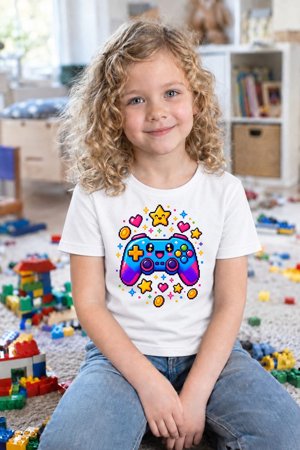 Koszulka z gamepadem dla dziewczynki biała pixel art, zdjęcie 7