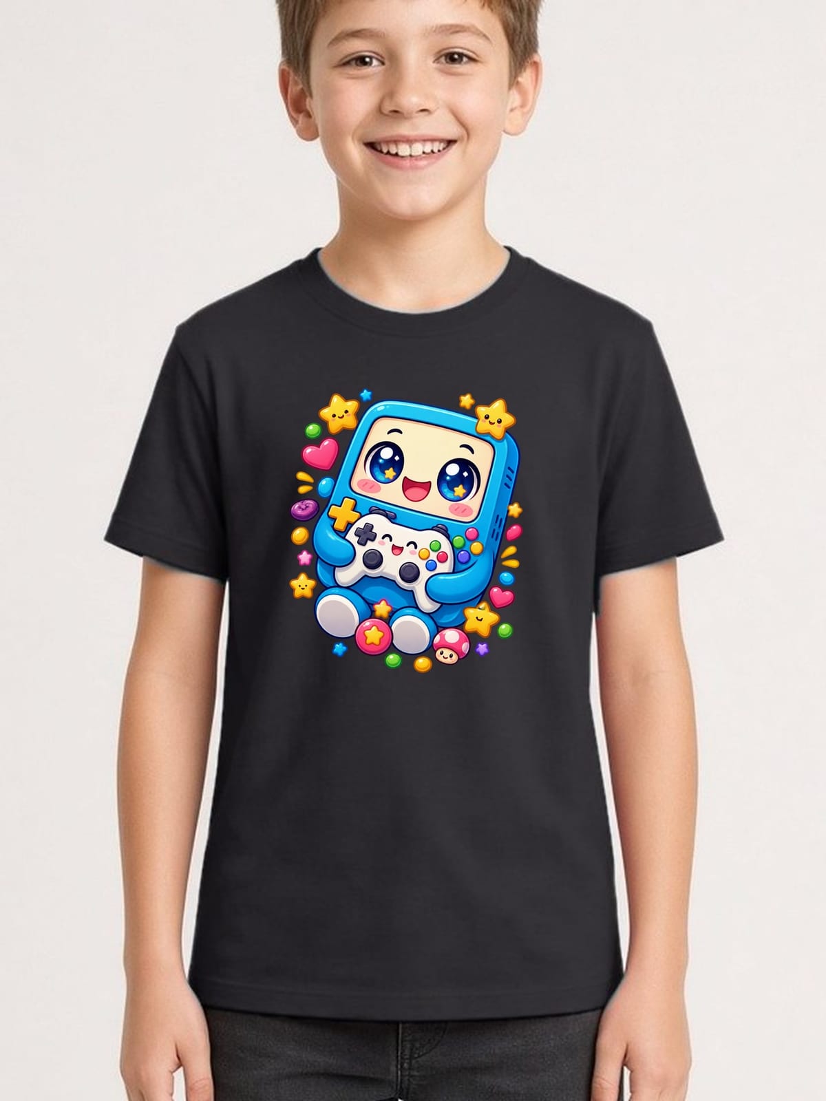 Koszulka z konsolą dla chłopca czarna słodki kawaii styl, zdjęcie 1