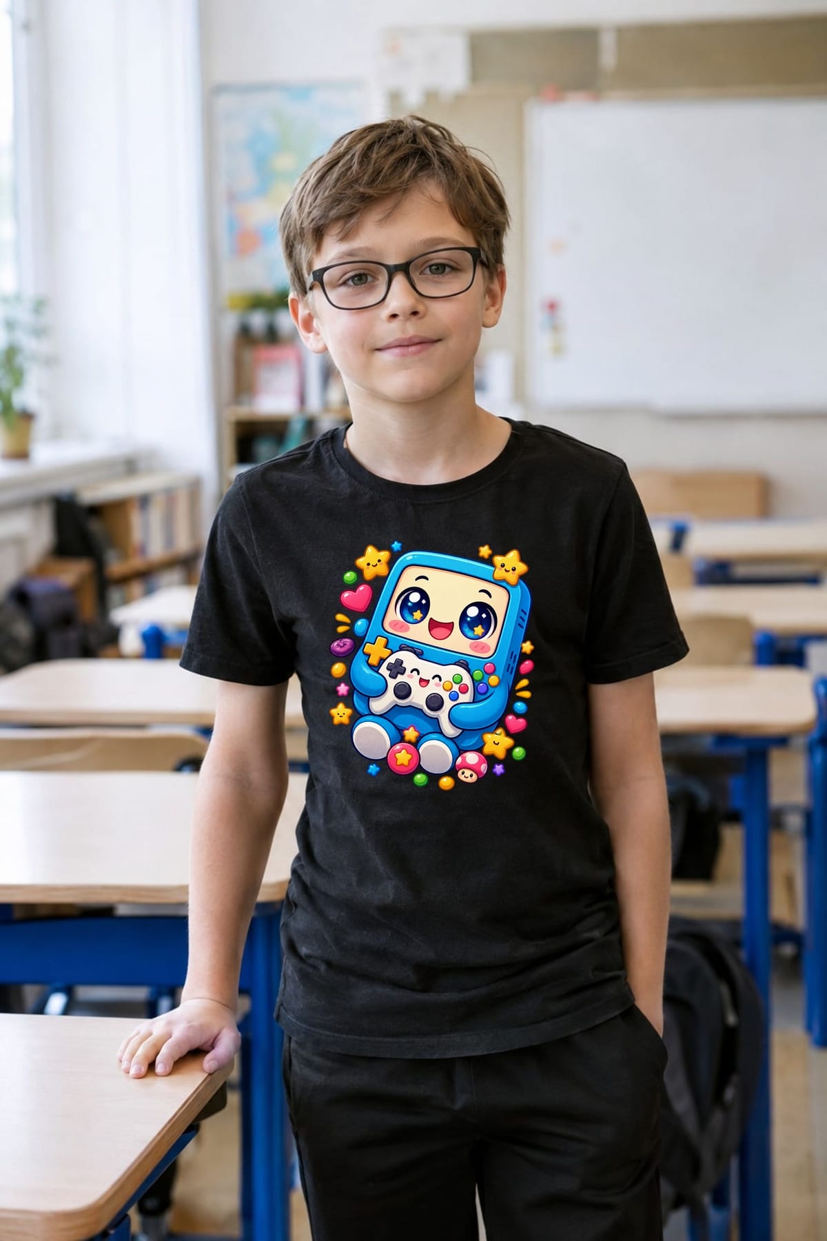 Koszulka z konsolą dla chłopca czarna słodki kawaii styl, zdjęcie 6