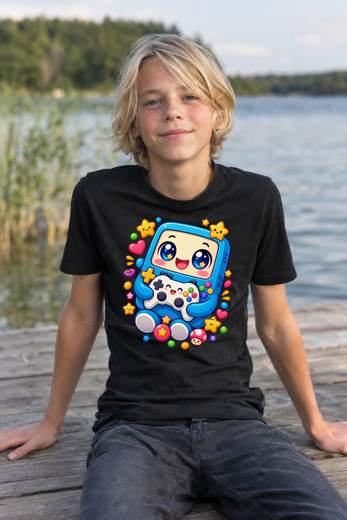 Koszulka z konsolą dla chłopca czarna słodki kawaii styl, zdjęcie 7