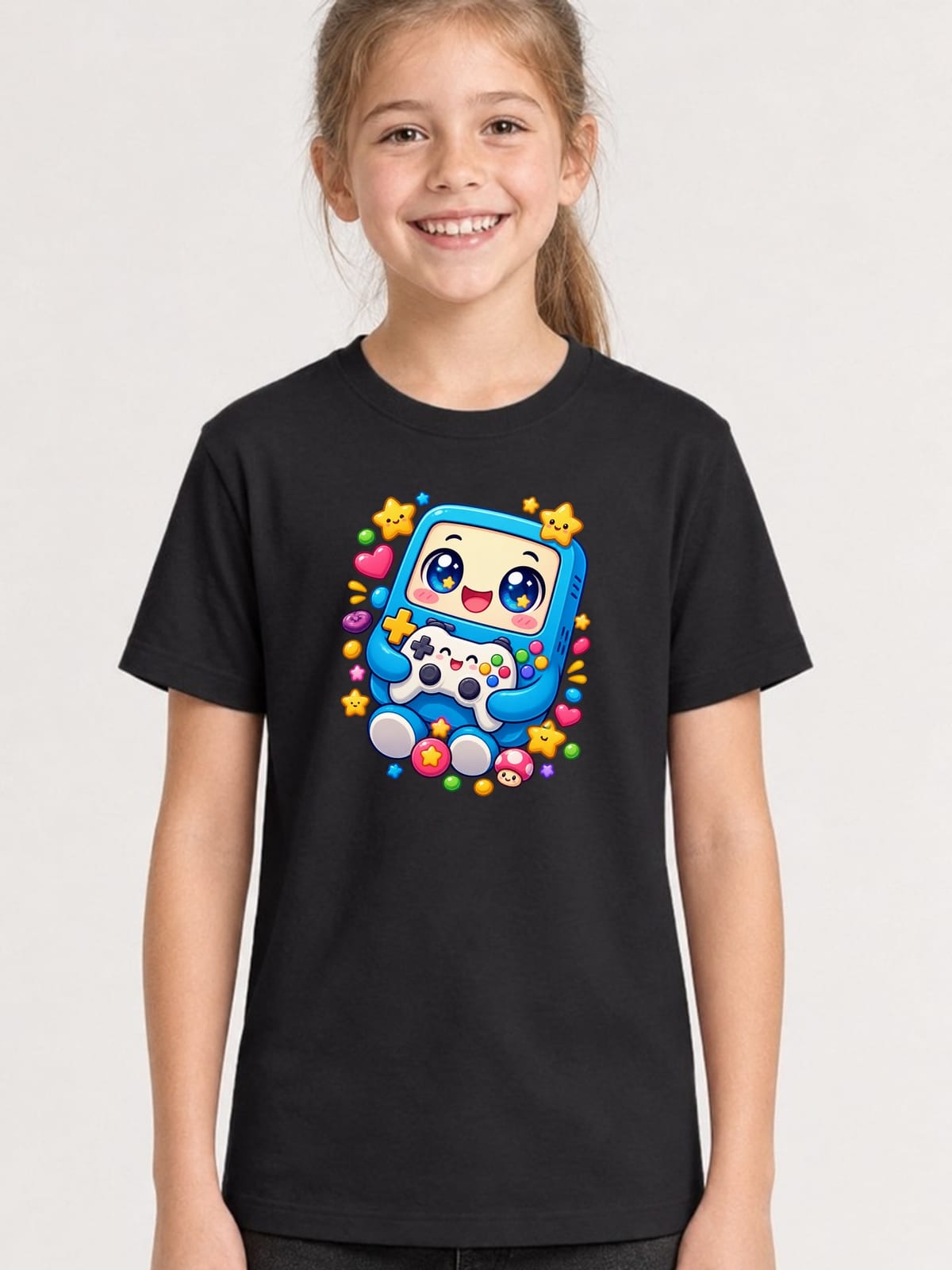 Koszulka z konsolą dla dziewczynki czarna słodki kawaii styl, zdjęcie 1