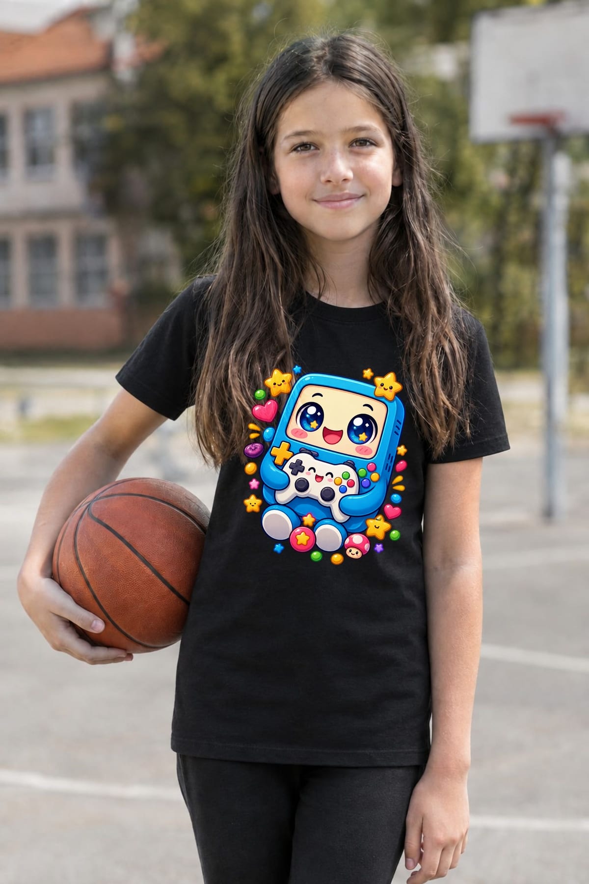 Koszulka z konsolą dla dziewczynki czarna słodki kawaii styl, zdjęcie 4