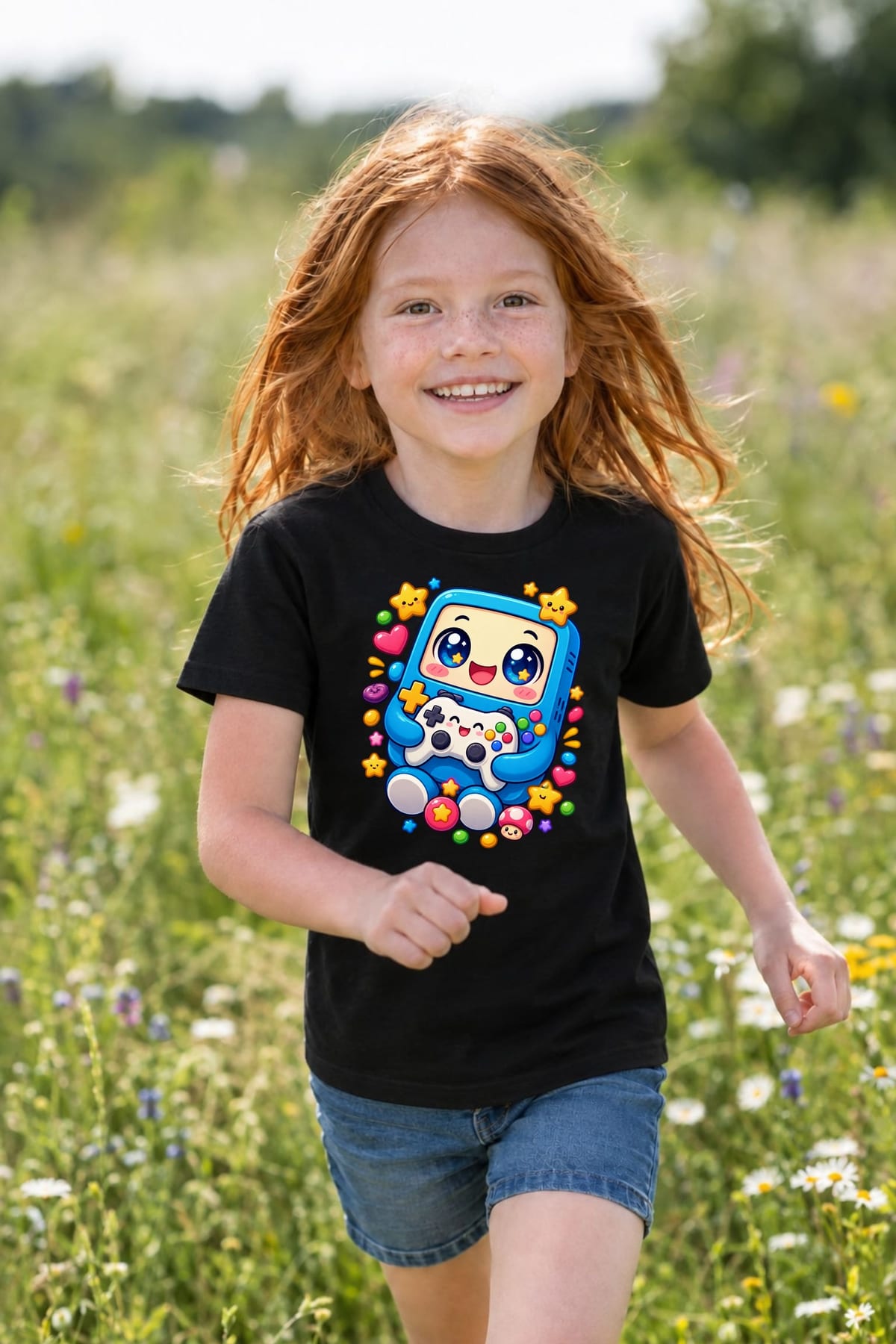 Koszulka z konsolą dla dziewczynki czarna słodki kawaii styl, zdjęcie 8
