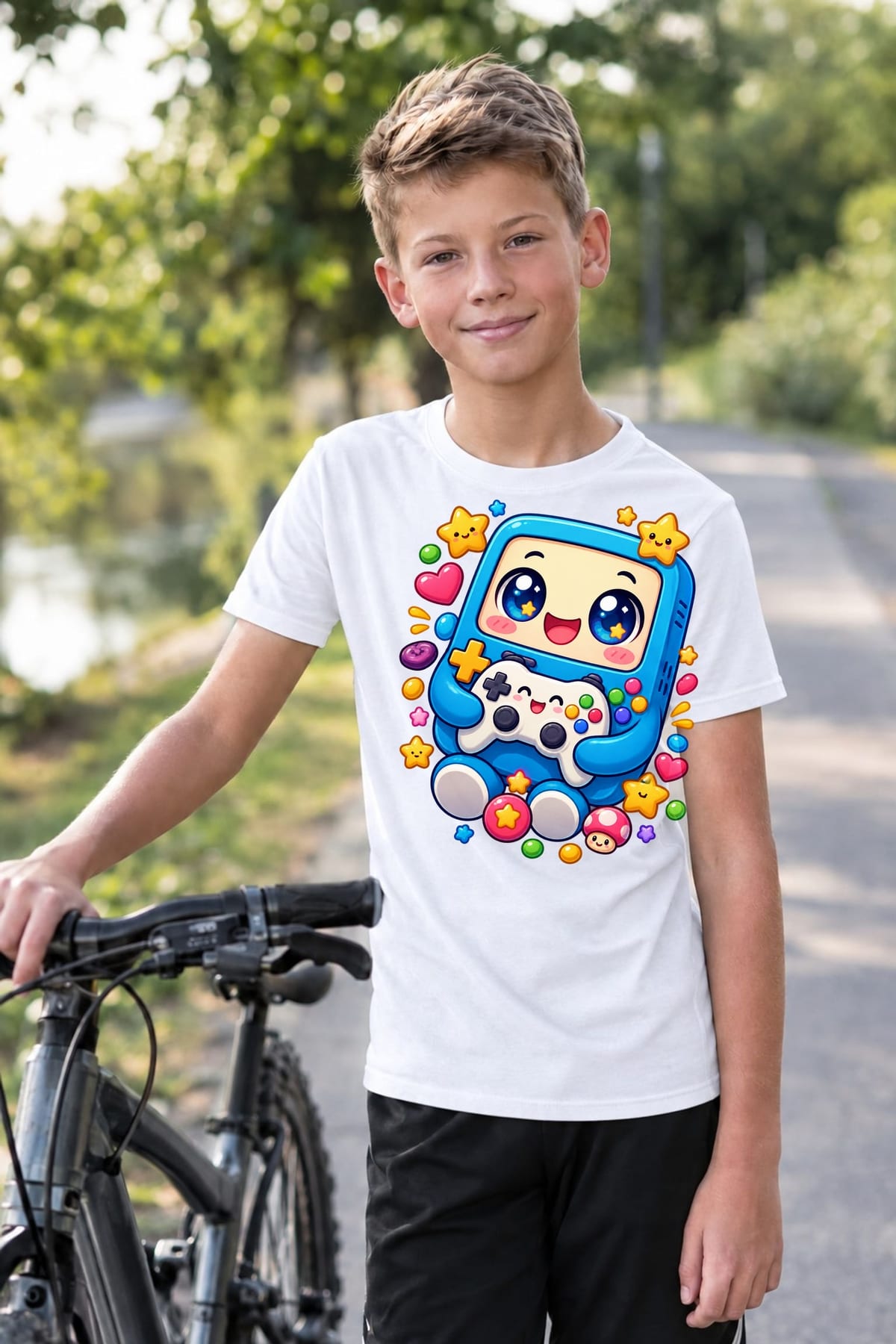 Koszulka z konsolą dla chłopca biała słodki kawaii styl, zdjęcie 3